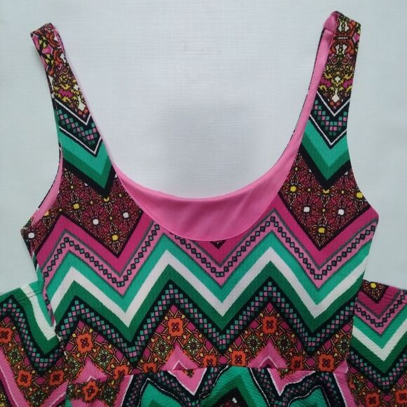 Blue Rain Colorful Chevron Pattern Fit and Flare Mini Length Dress Women's Small - Picture 12 of 12